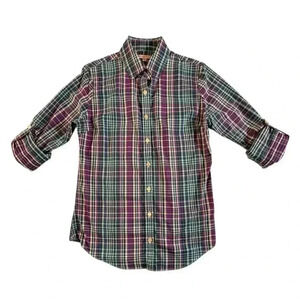 PETER MILLAR Women’s Plaid Button-Up Blouse with Roll Tab Sleeves (S)